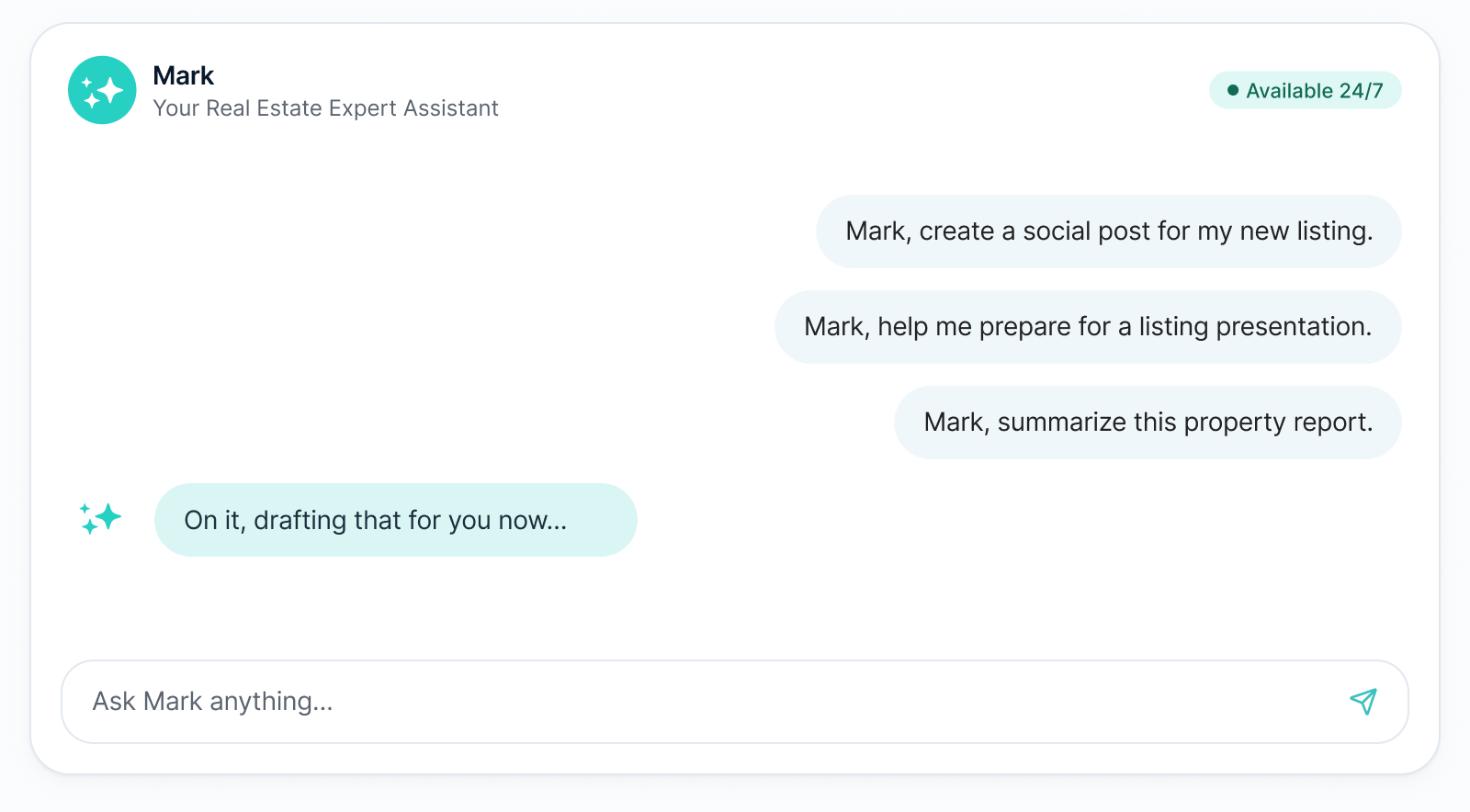 Chat interface with Mark, your AI real estate expert assistant